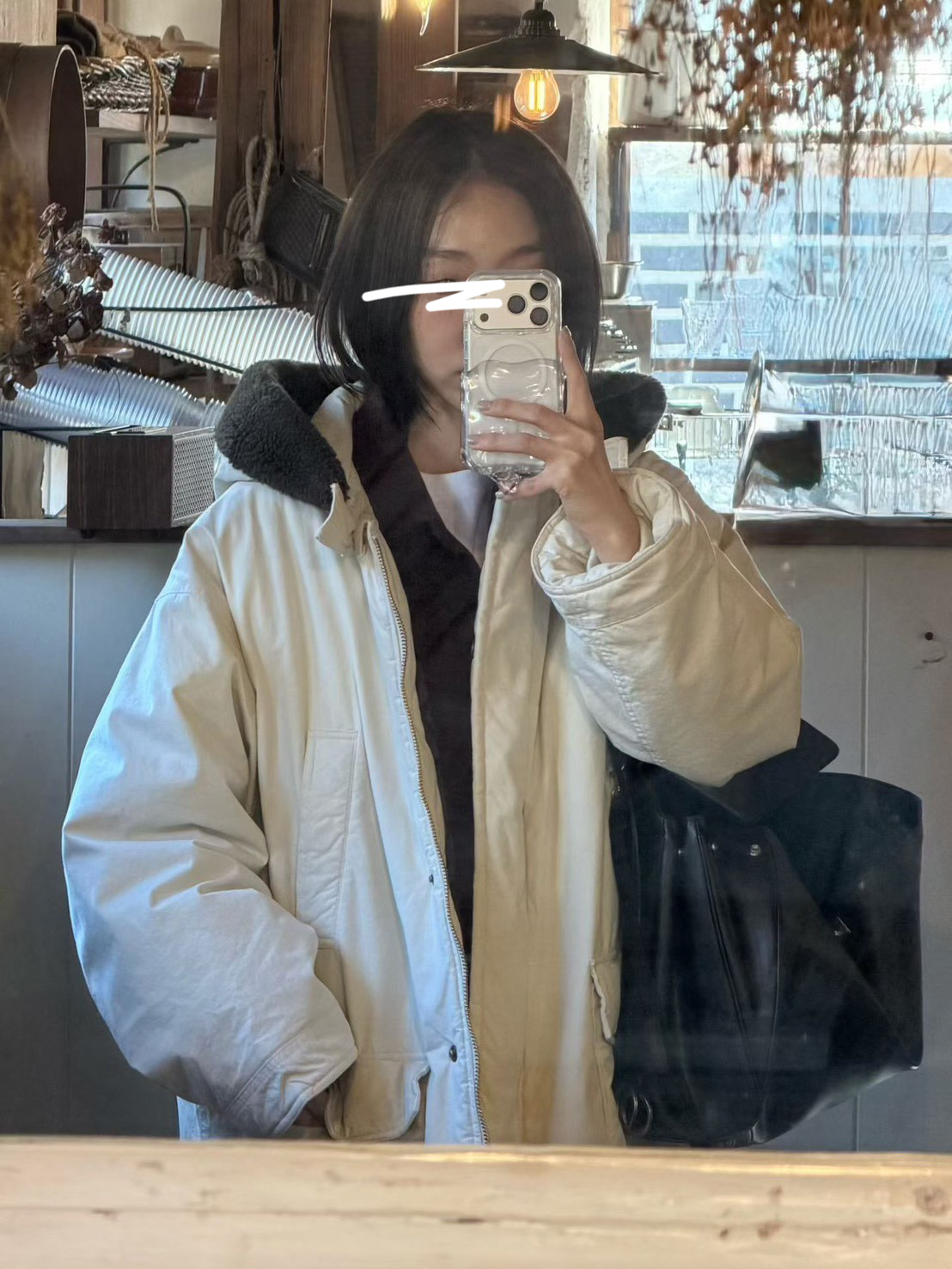 A13.小V家連帽毛毛滾邊鴨絨中長外套