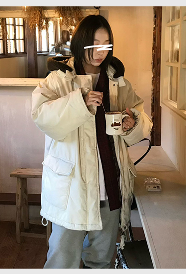 A13.小V家連帽毛毛滾邊鴨絨中長外套