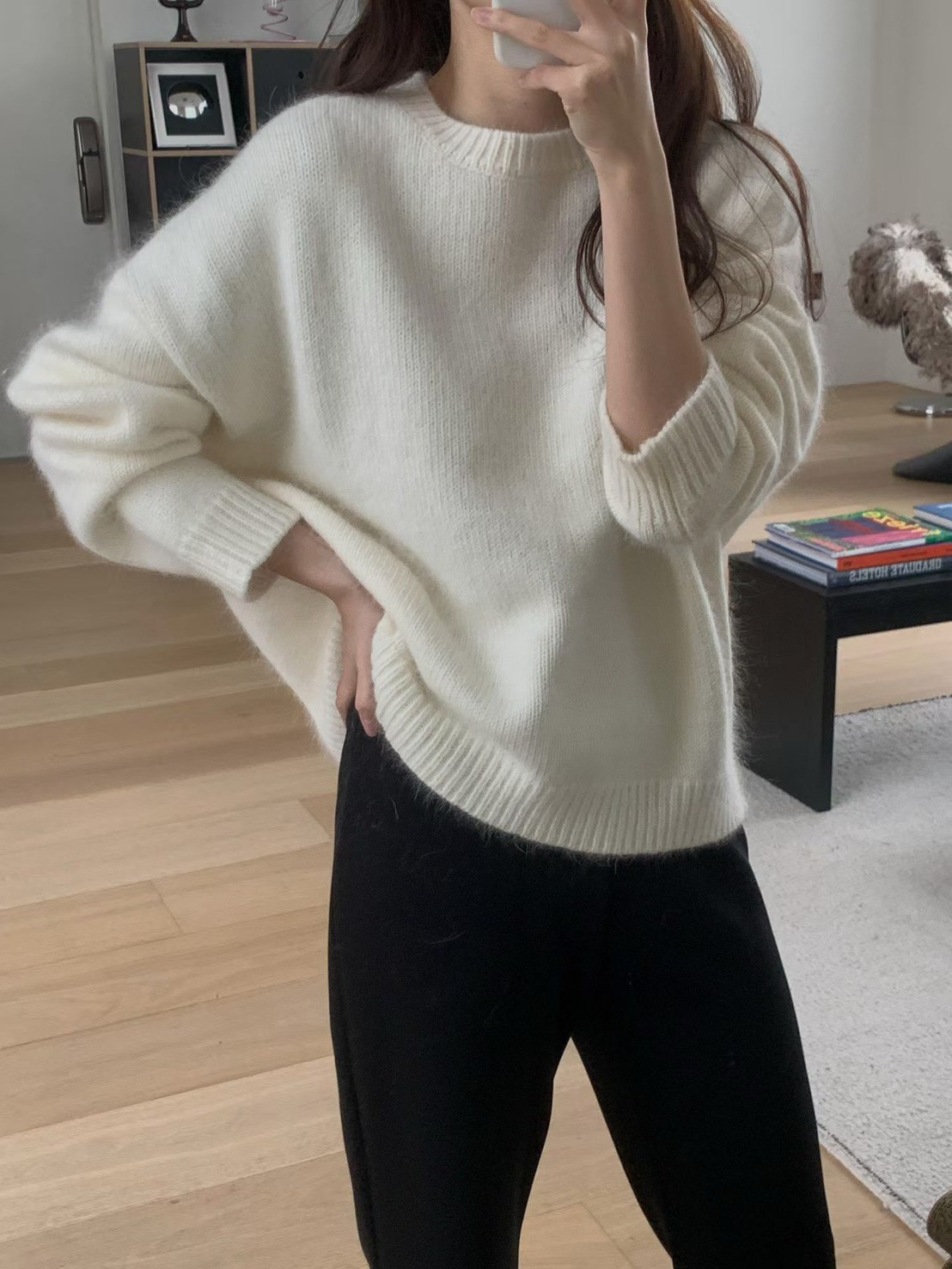 B48.完美灰階內絨毛喇叭褲