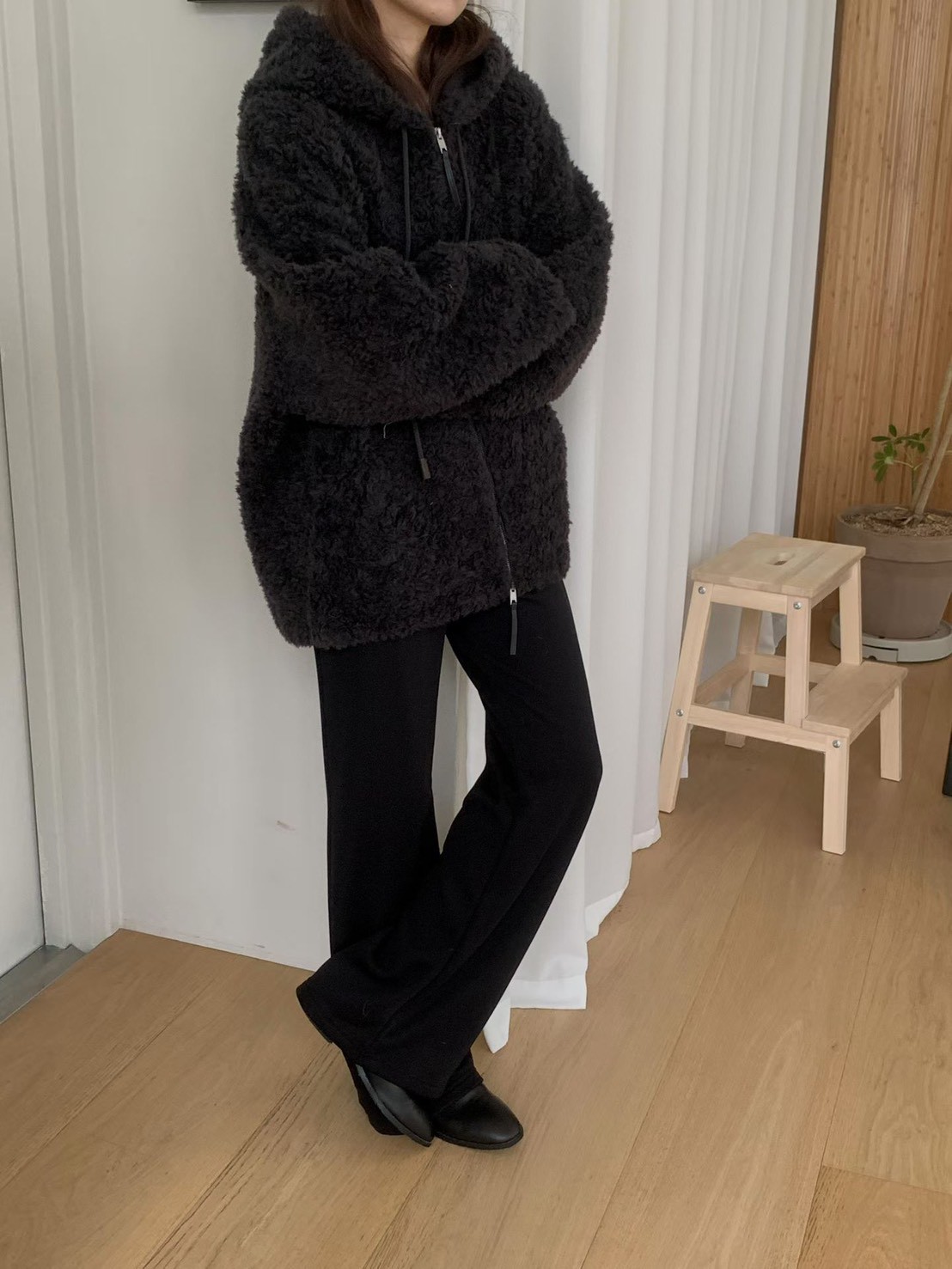 B48.完美灰階內絨毛喇叭褲