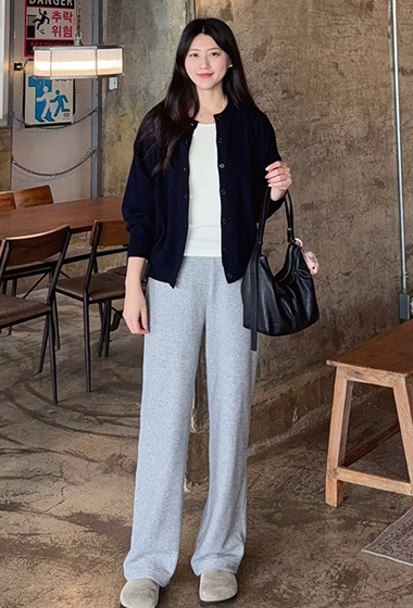 可愛圈圈紗內刷毛落地寬褲