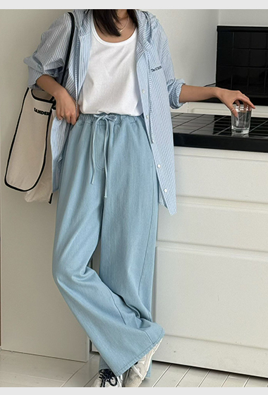 B35.蘇打冰棒鬆緊腰綁帶長褲