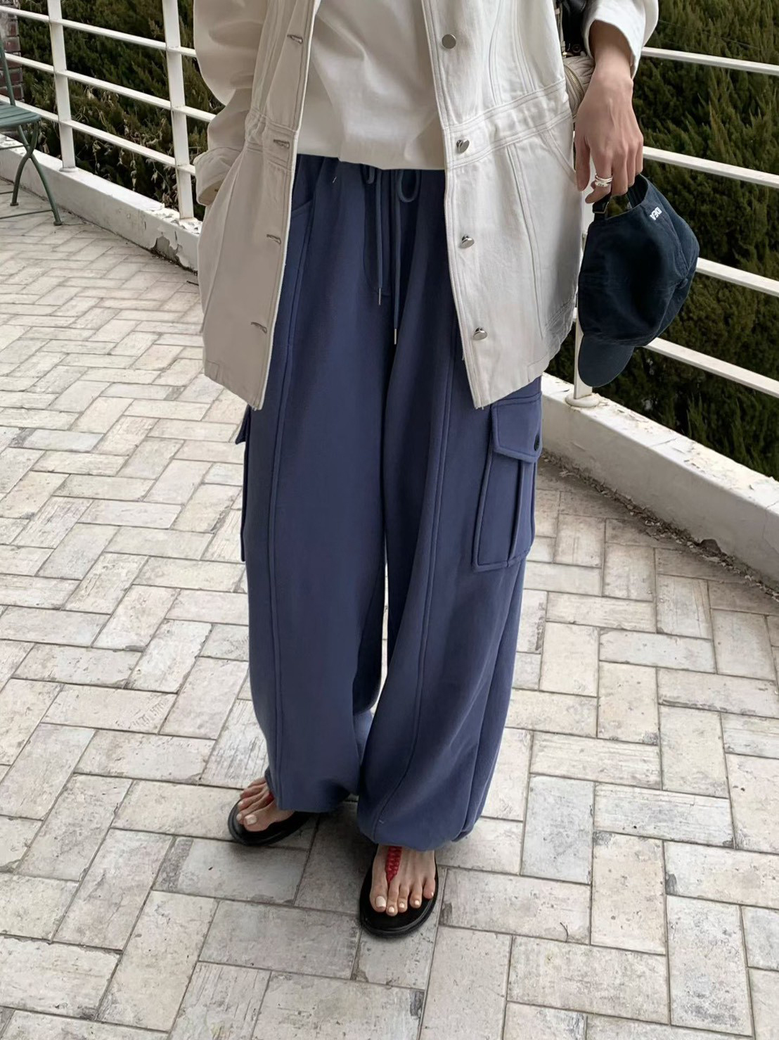 A54.鬆緊腰工裝口袋運動褲