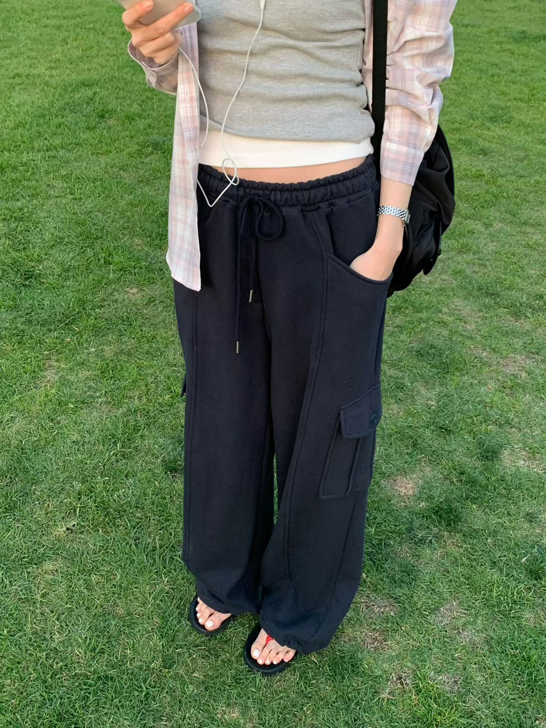 A54.鬆緊腰工裝口袋運動褲