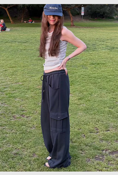 A54.鬆緊腰工裝口袋運動褲