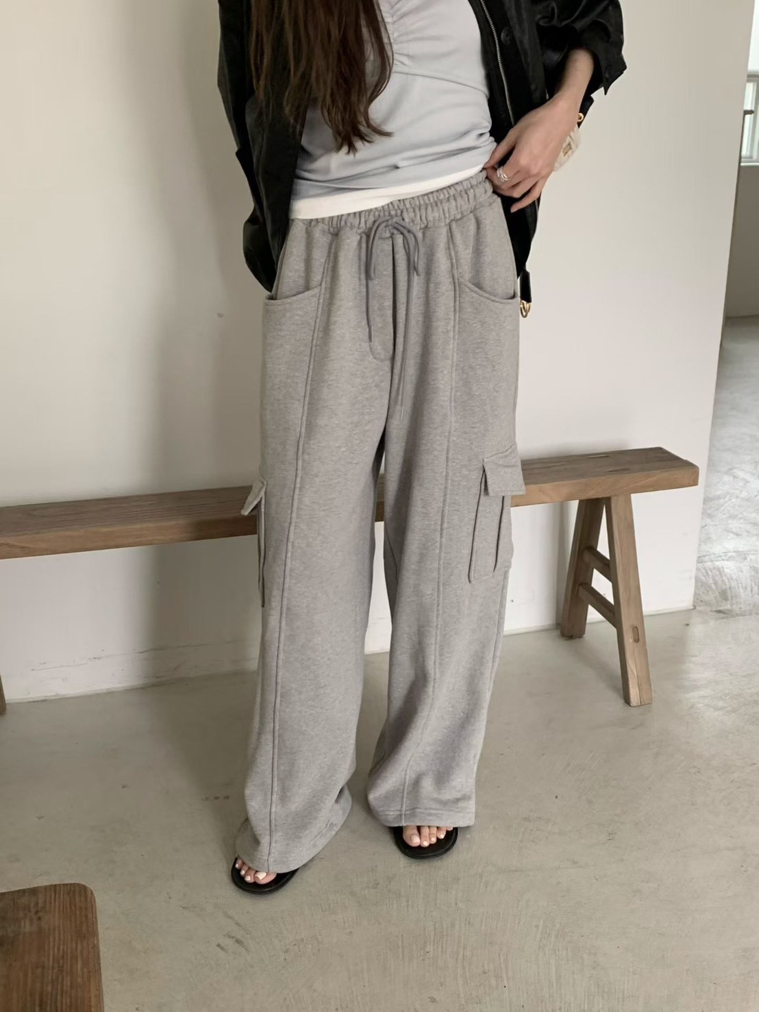 A54.鬆緊腰工裝口袋運動褲