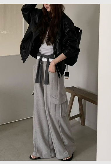 A54.鬆緊腰工裝口袋運動褲