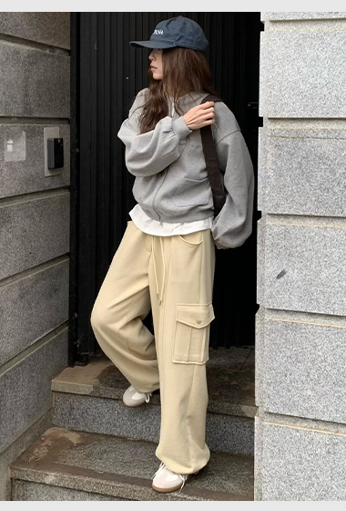 A54.鬆緊腰工裝口袋運動褲