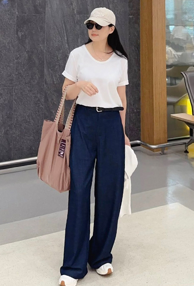 B113.星星家藏肉前壓褶寬褲