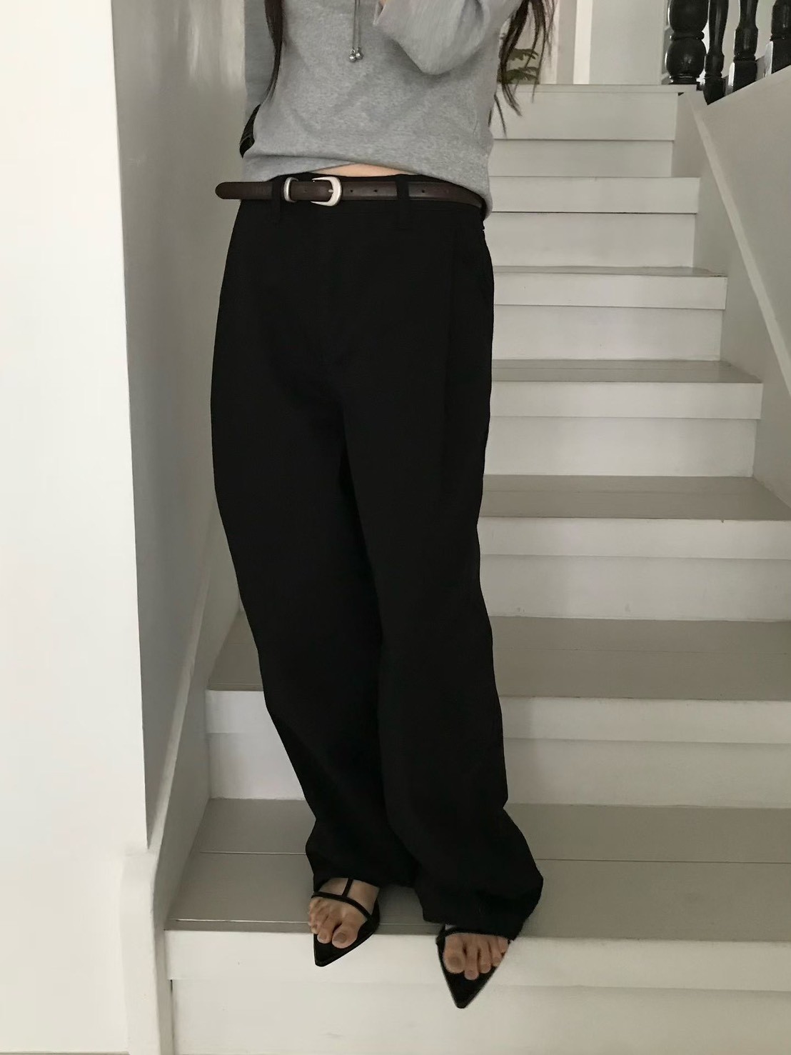 B75.小V家都會前壓褶長褲