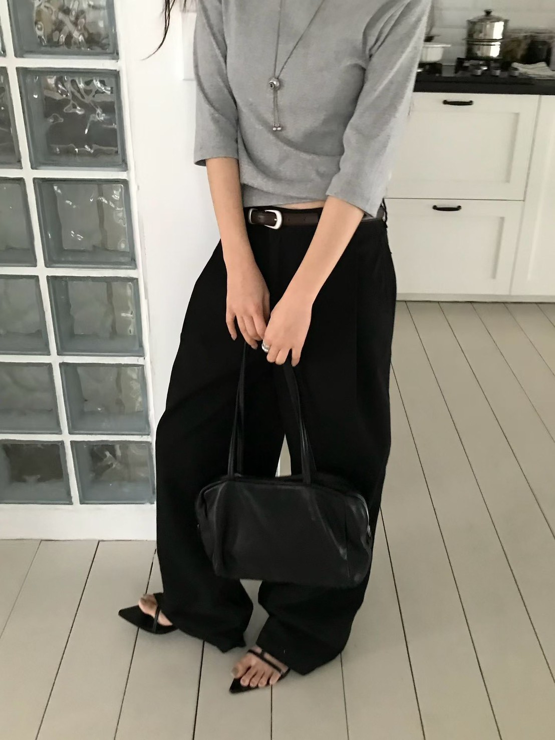 B75.小V家都會前壓褶長褲