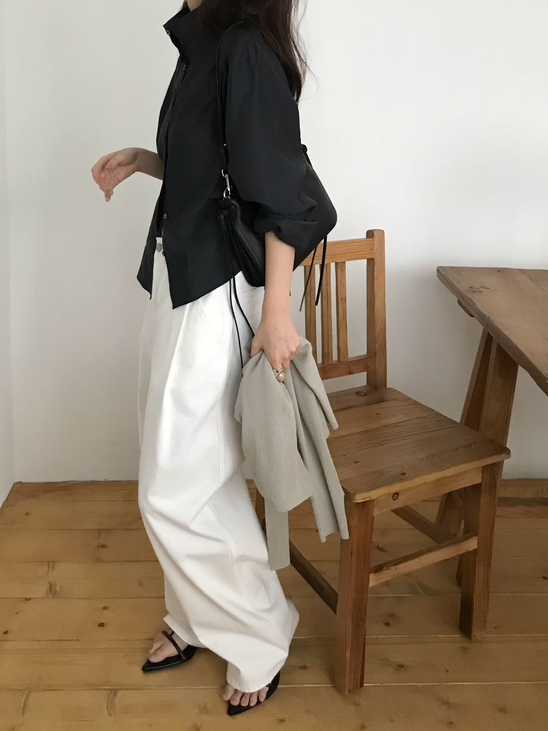 B75.小V家都會前壓褶長褲