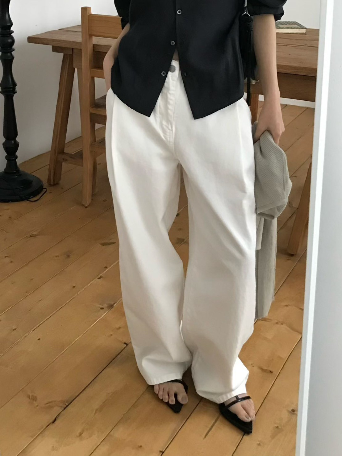 B75.小V家都會前壓褶長褲