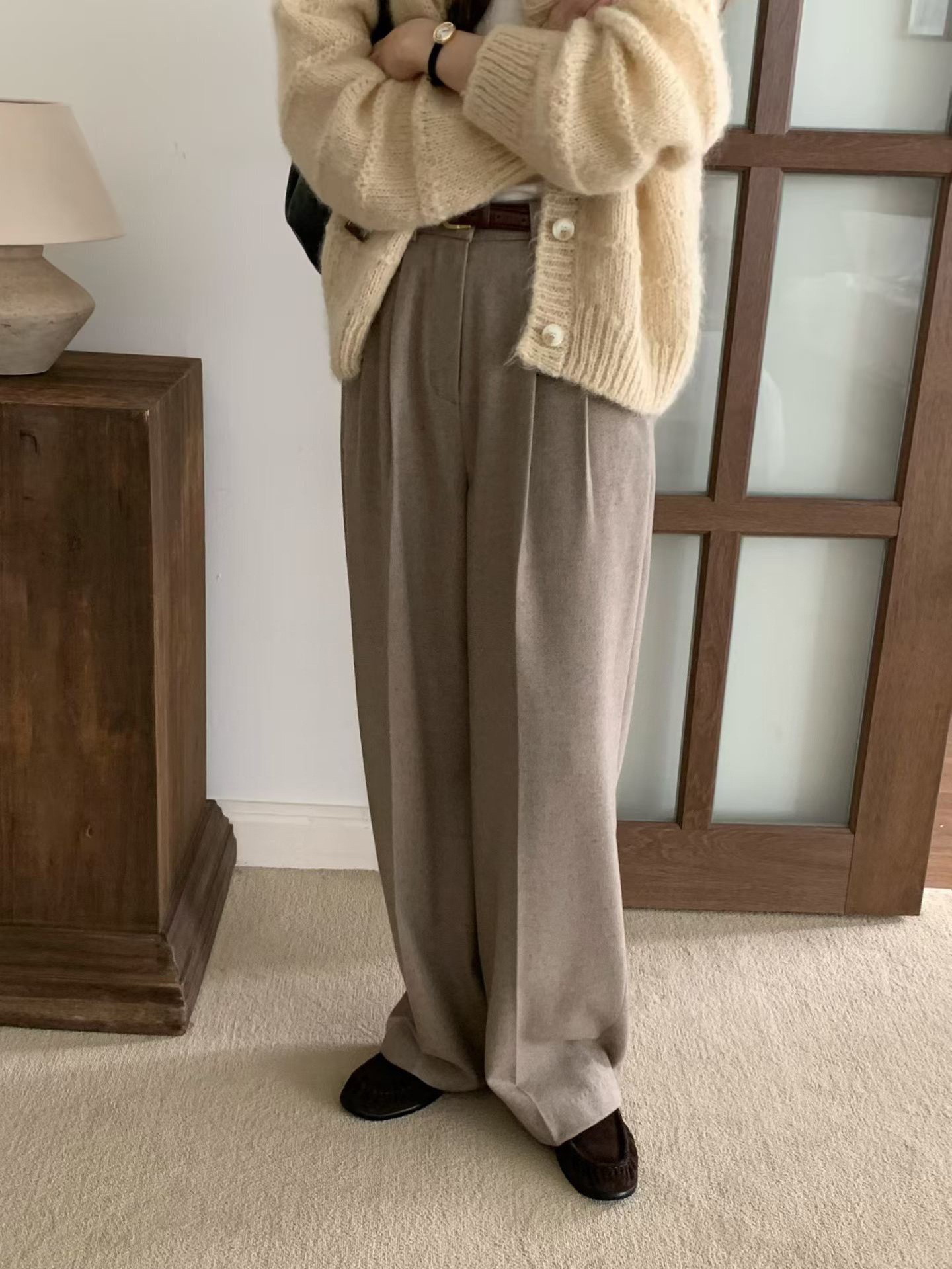 A67.大地色系壓摺羊毛西裝長褲