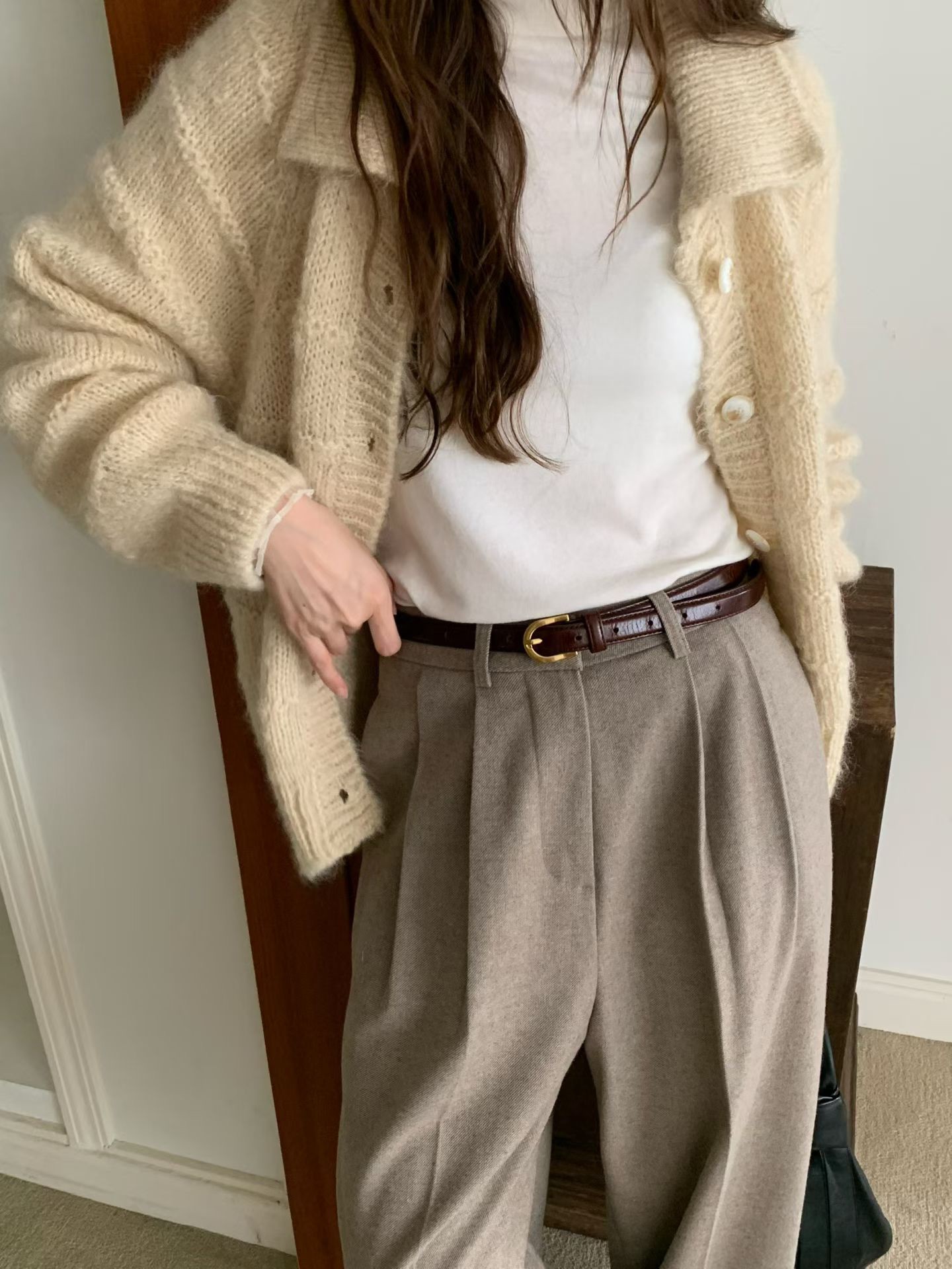 A67.大地色系壓摺羊毛西裝長褲