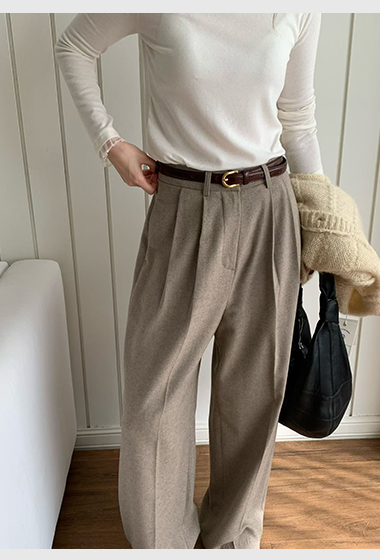 A67.大地色系壓摺羊毛西裝長褲