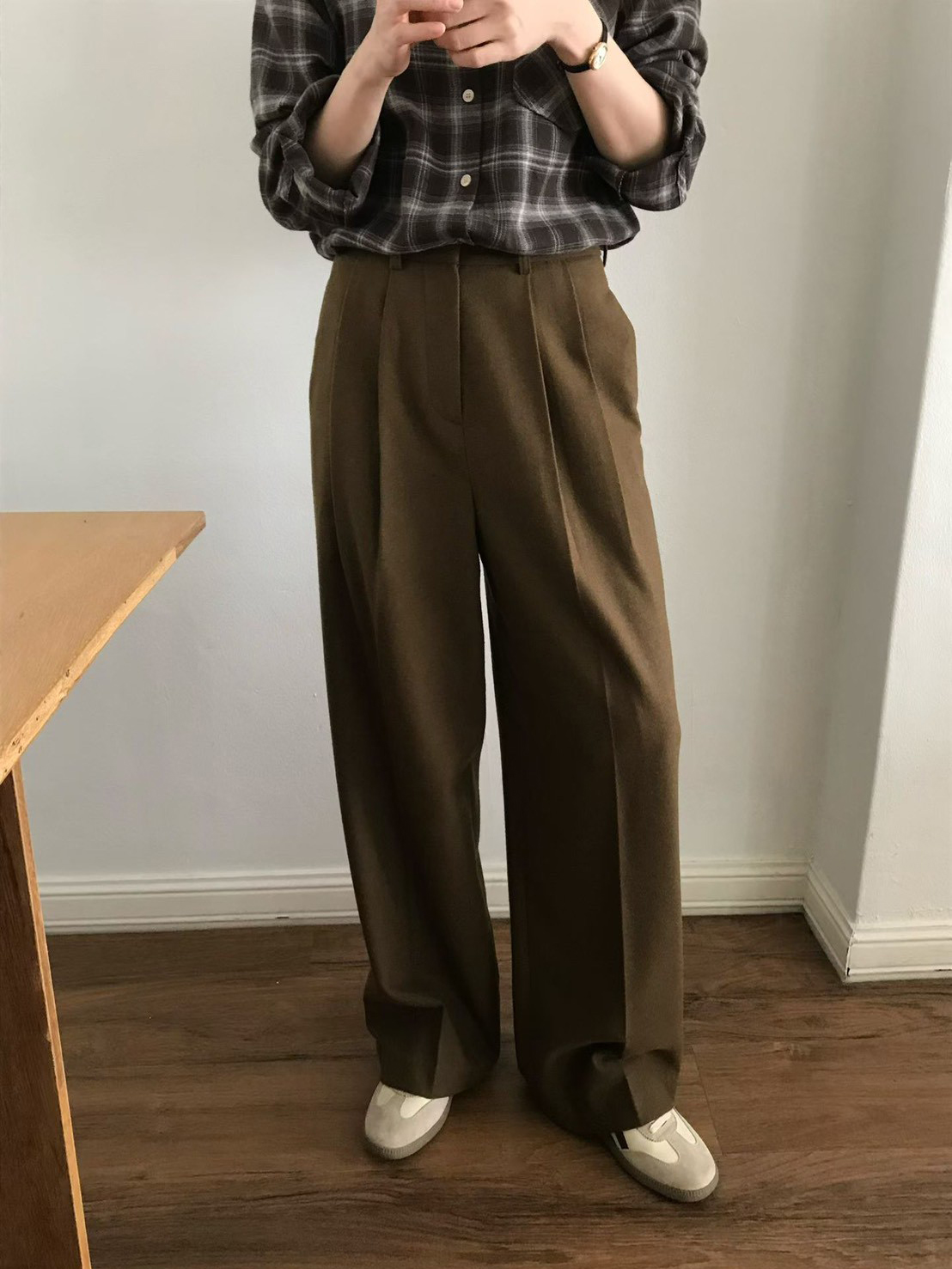 A67.大地色系壓摺羊毛西裝長褲