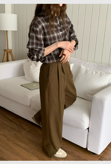 A67.大地色系壓摺羊毛西裝長褲