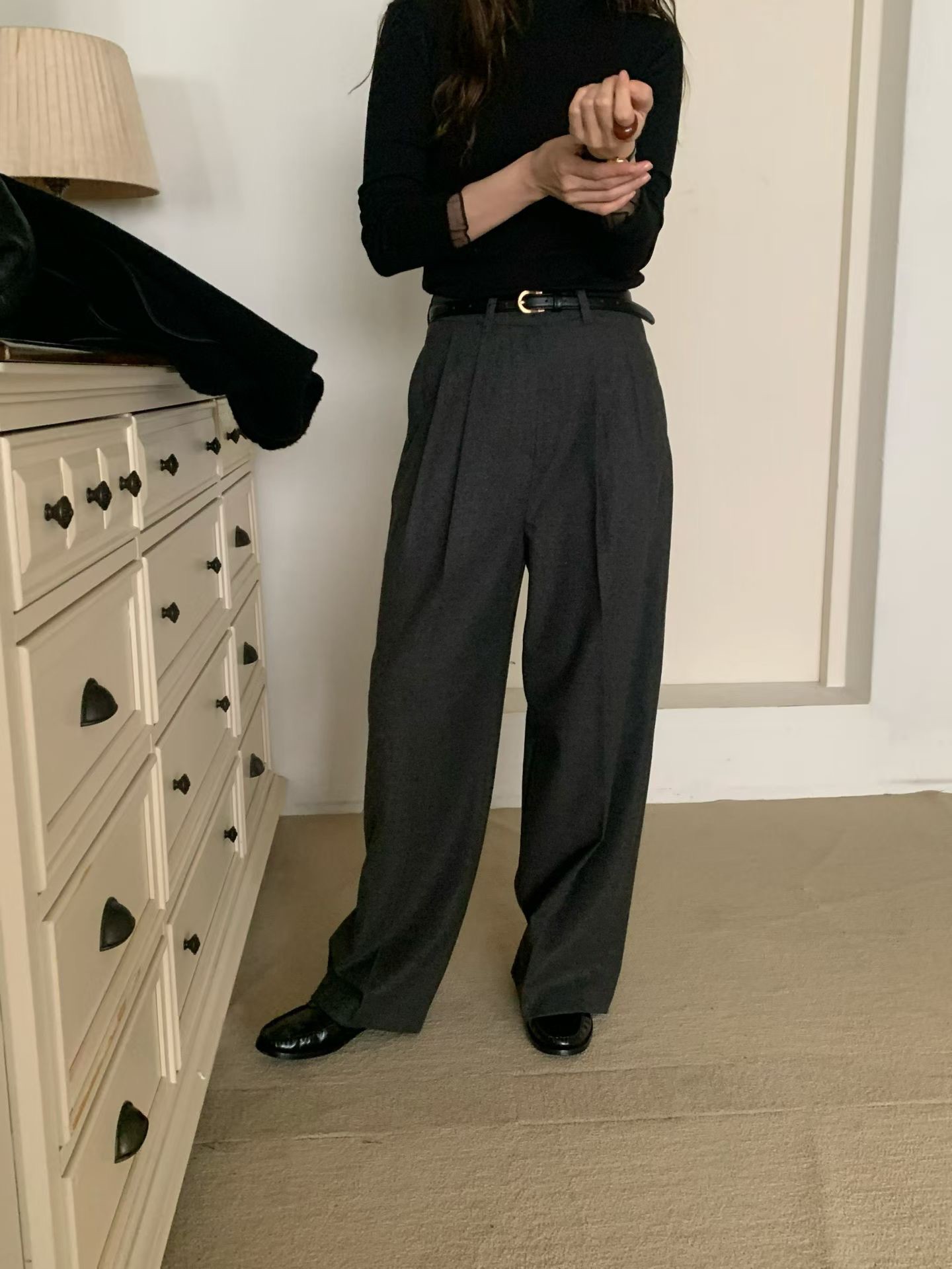 A67.大地色系壓摺羊毛西裝長褲