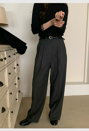 A67.大地色系壓摺羊毛西裝長褲