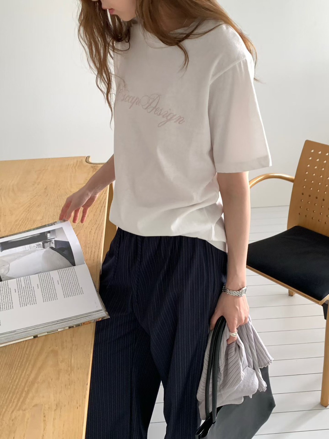 B25.綁帶直條紋西裝寬褲