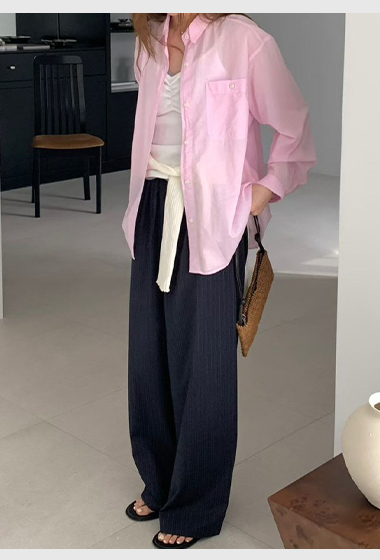 B25.綁帶直條紋西裝寬褲