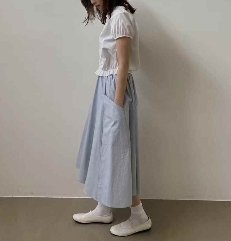 A82.質感家鬆緊腰素雅傘裙