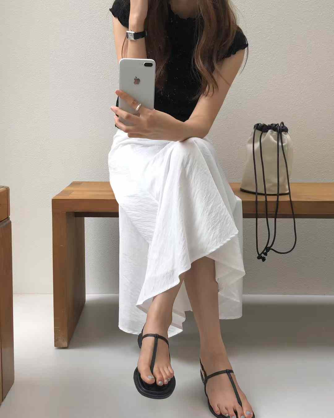 氣質顯瘦鬆緊腰飄逸傘裙