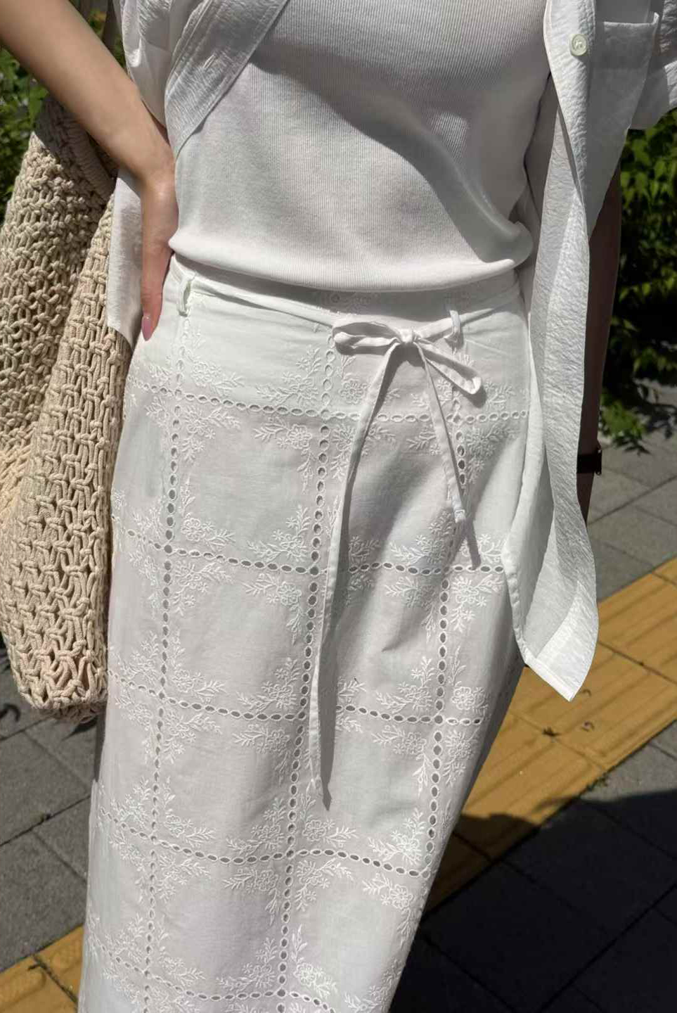A19.瘦瘦歐膩蕾絲方格長裙