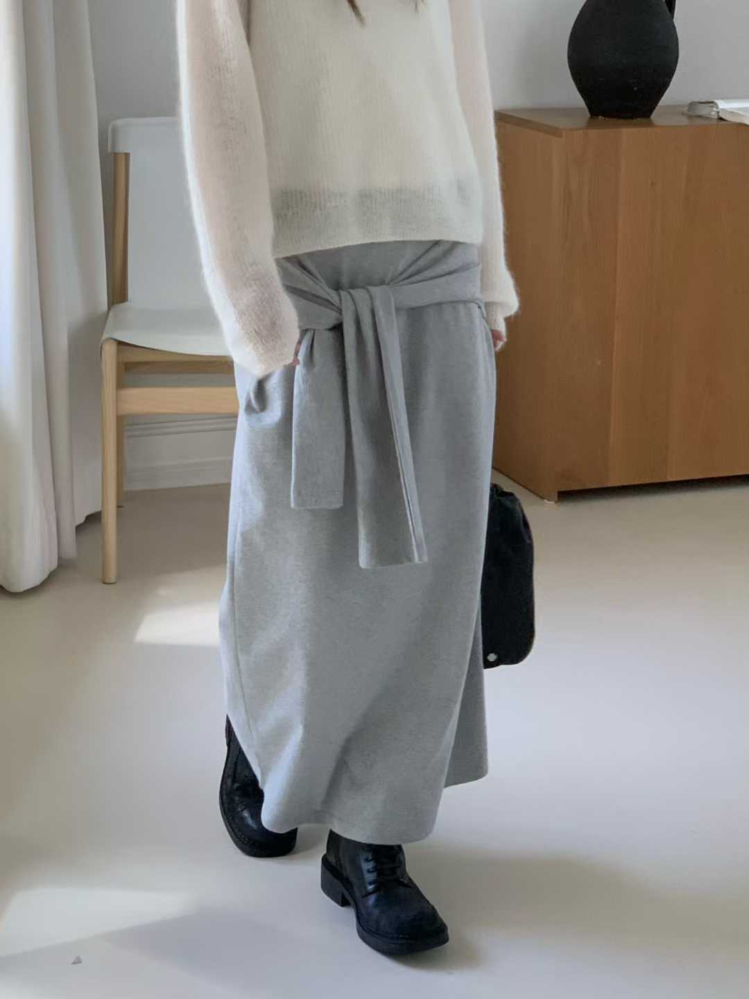 小V家造型綁腰休閒棉裙