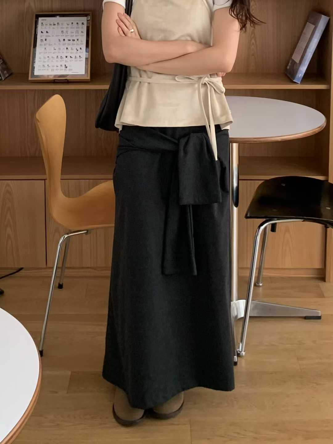小V家造型綁腰休閒棉裙