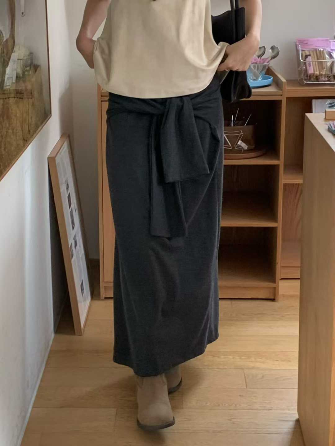 小V家造型綁腰休閒棉裙