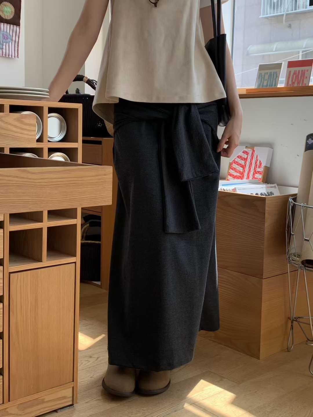 小V家造型綁腰休閒棉裙