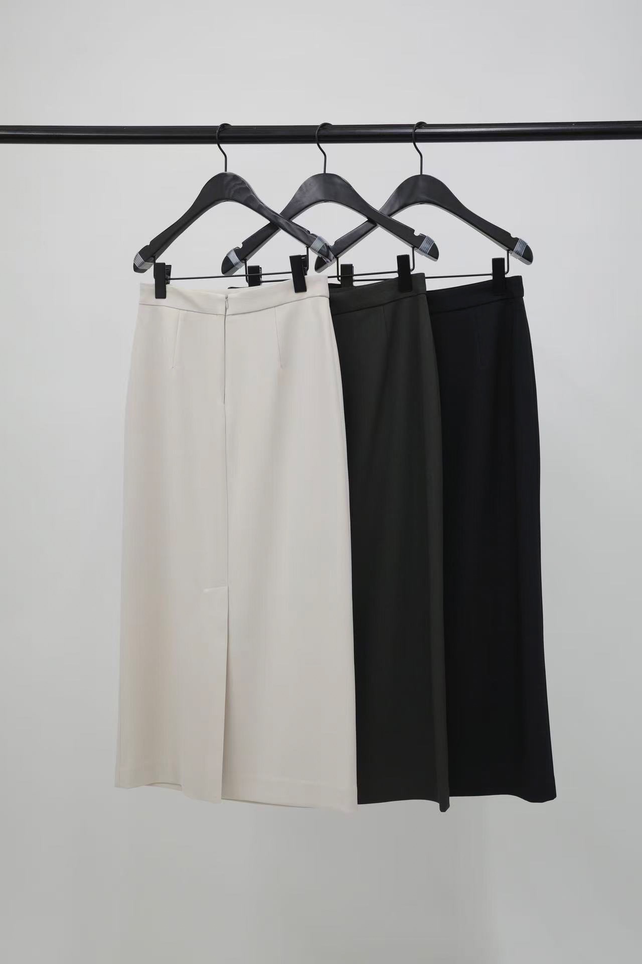 纖瘦家簡約素雅西裝料長裙