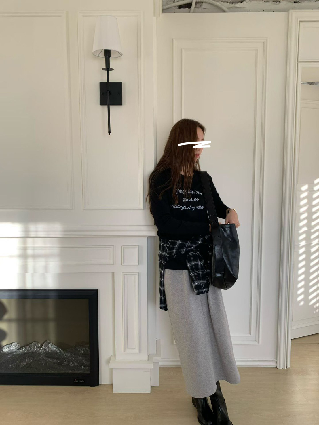 A63.輕鬆內磨毛後開衩休閒裙