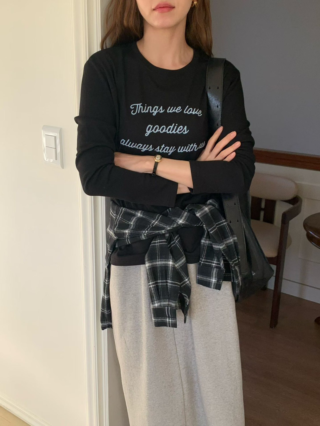 A63.輕鬆內磨毛後開衩休閒裙