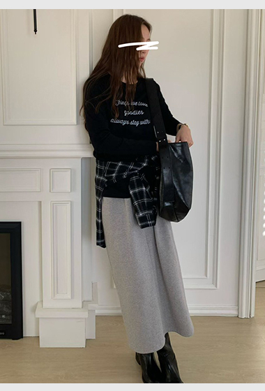 A63.輕鬆內磨毛後開衩休閒裙