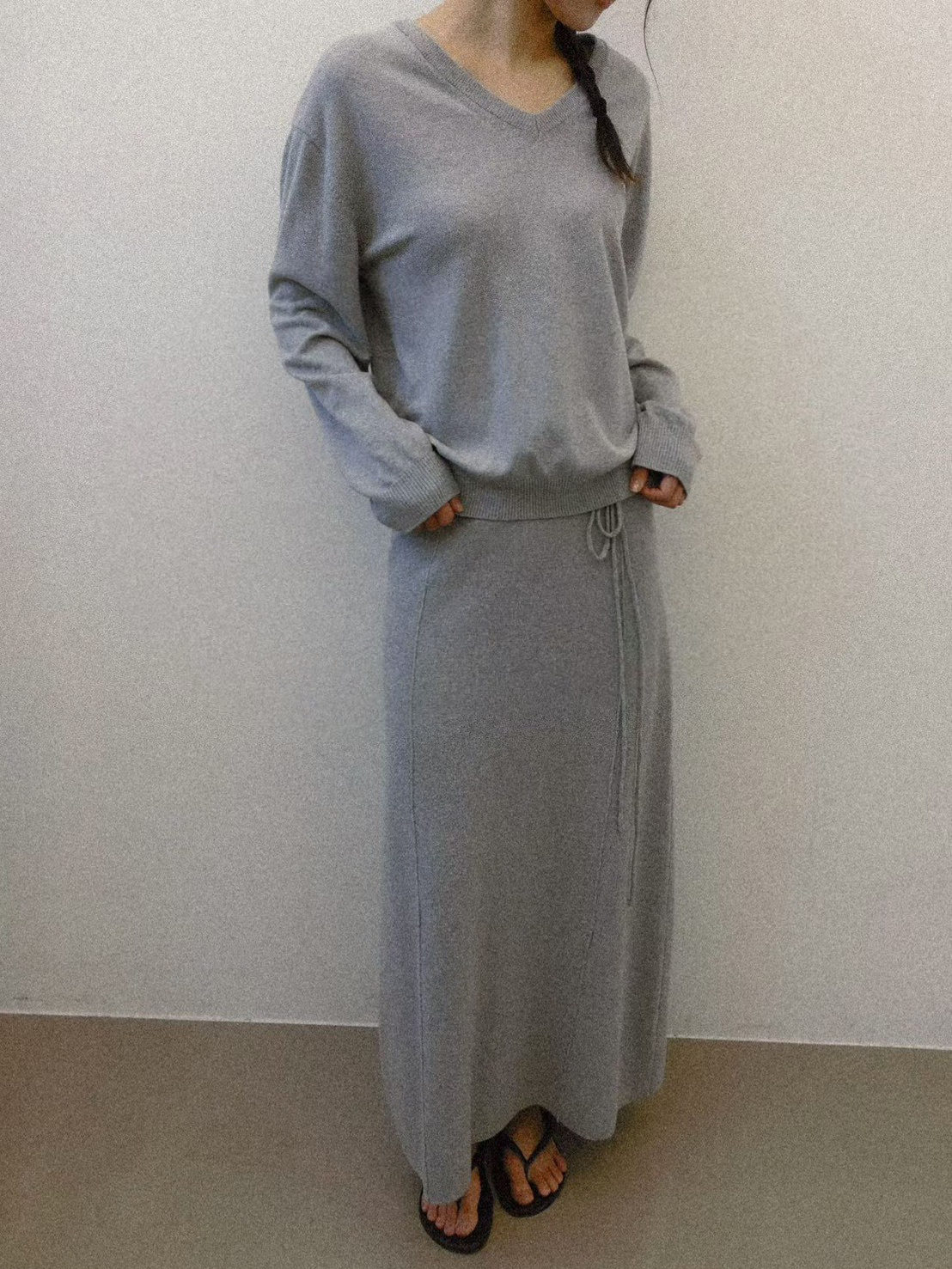 B48.質感家綁繩自信針織長裙