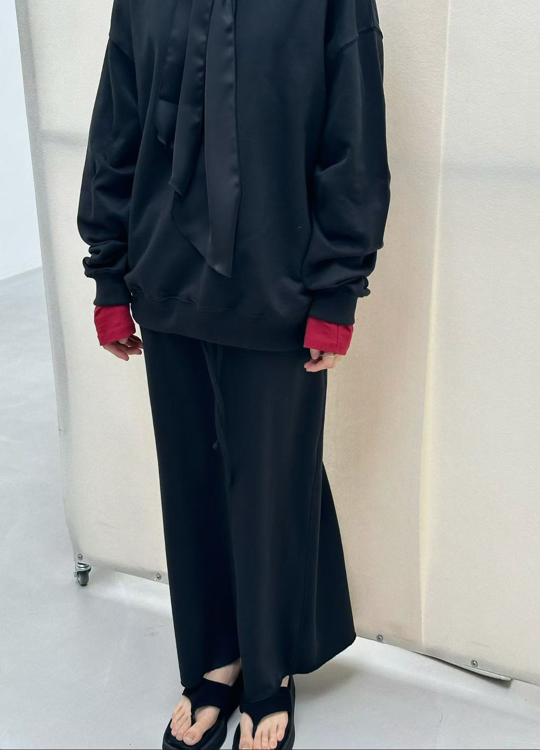 A44.JP家灰階休閒綁帶裙