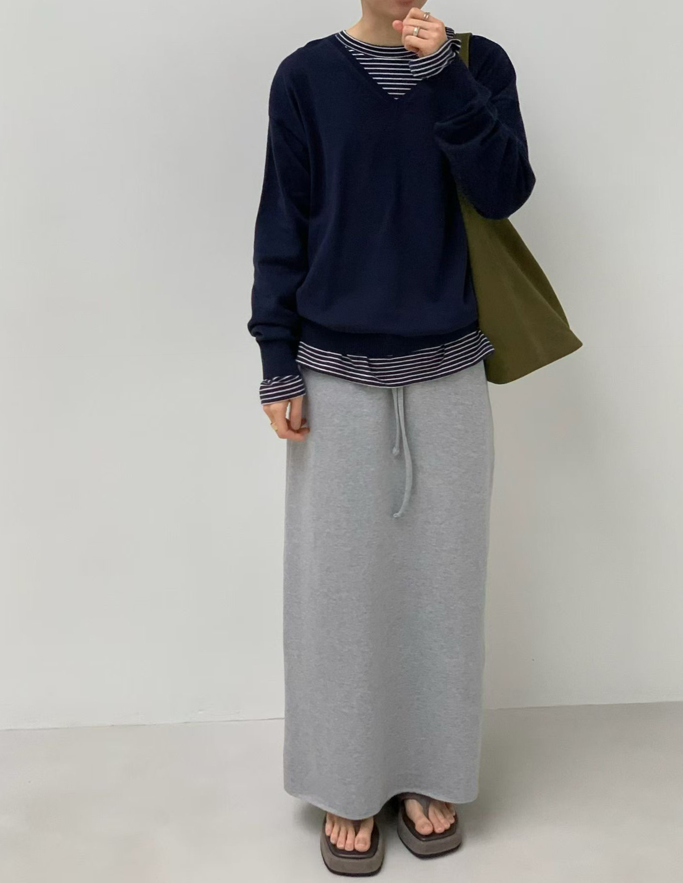 A44.JP家灰階休閒綁帶裙