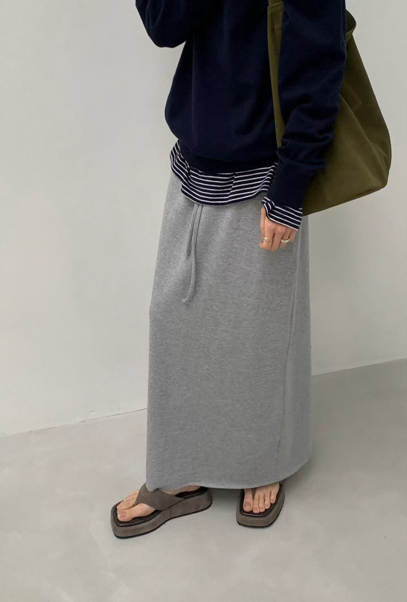 A44.JP家灰階休閒綁帶裙