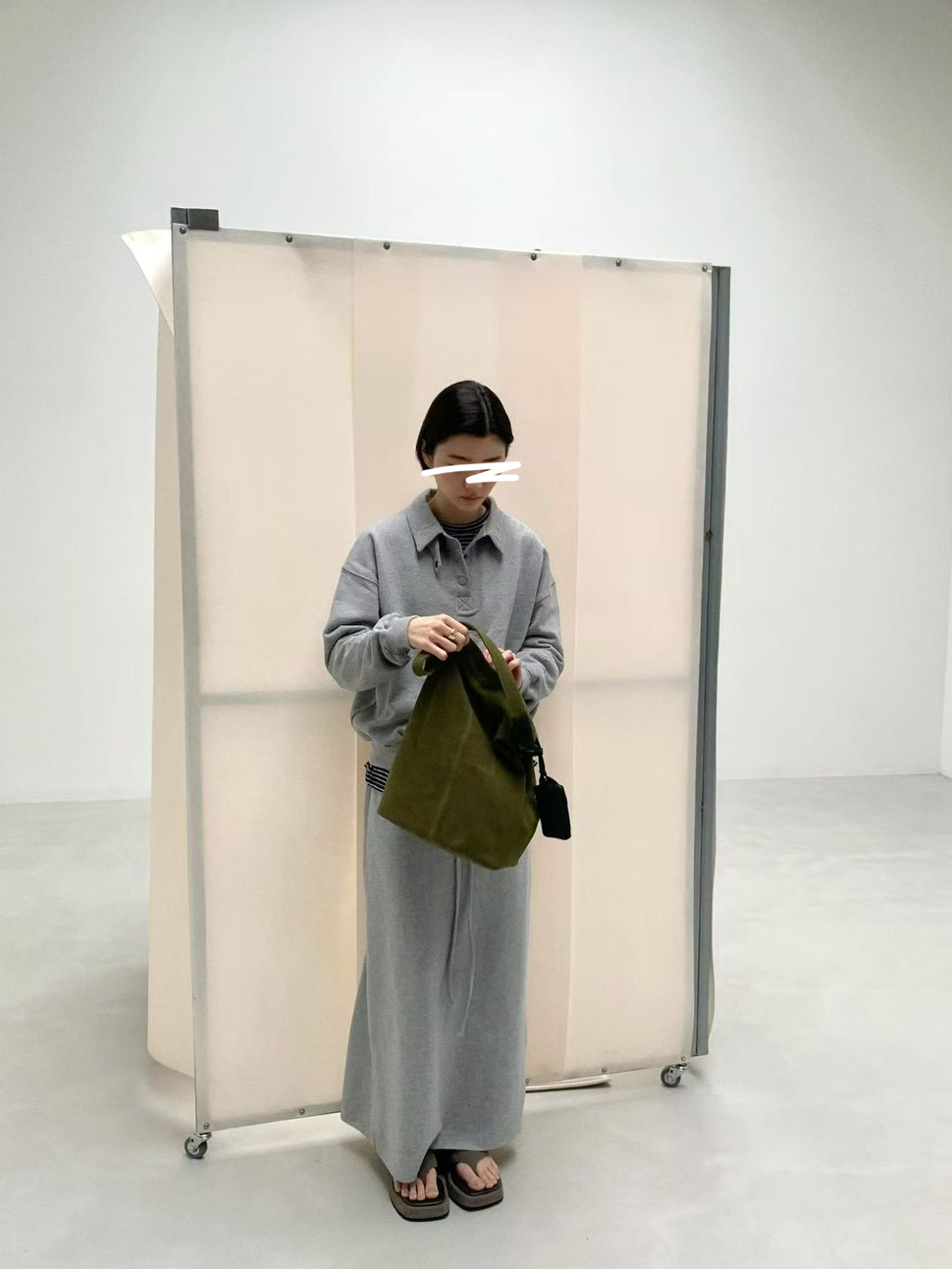 A44.JP家灰階休閒綁帶裙