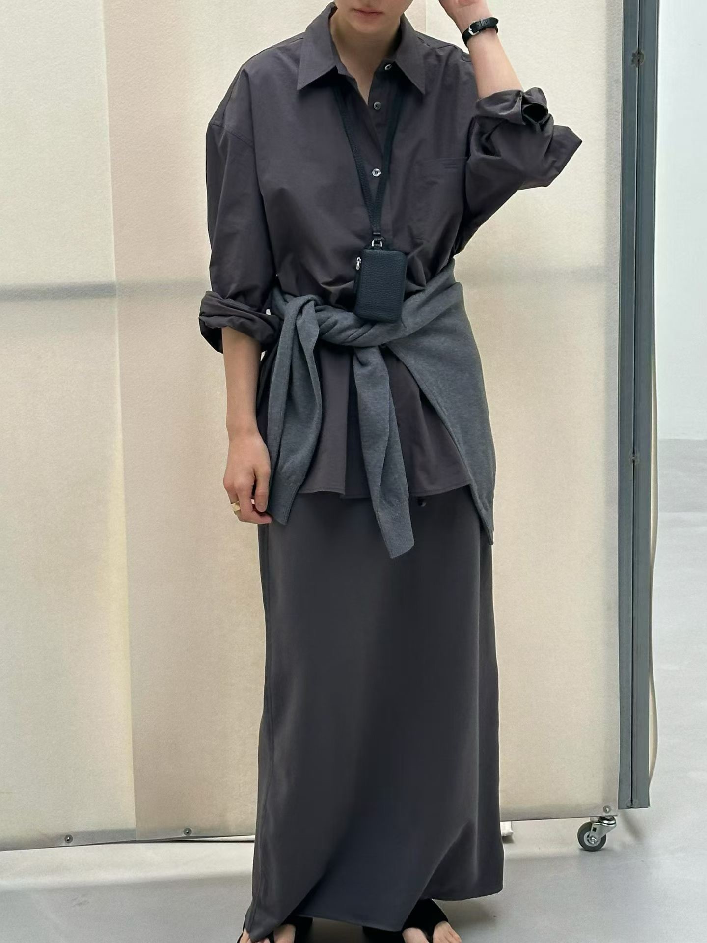 A44.JP家灰階休閒綁帶裙