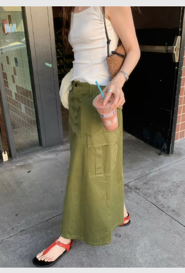 A44.修身工裝口袋A字裙