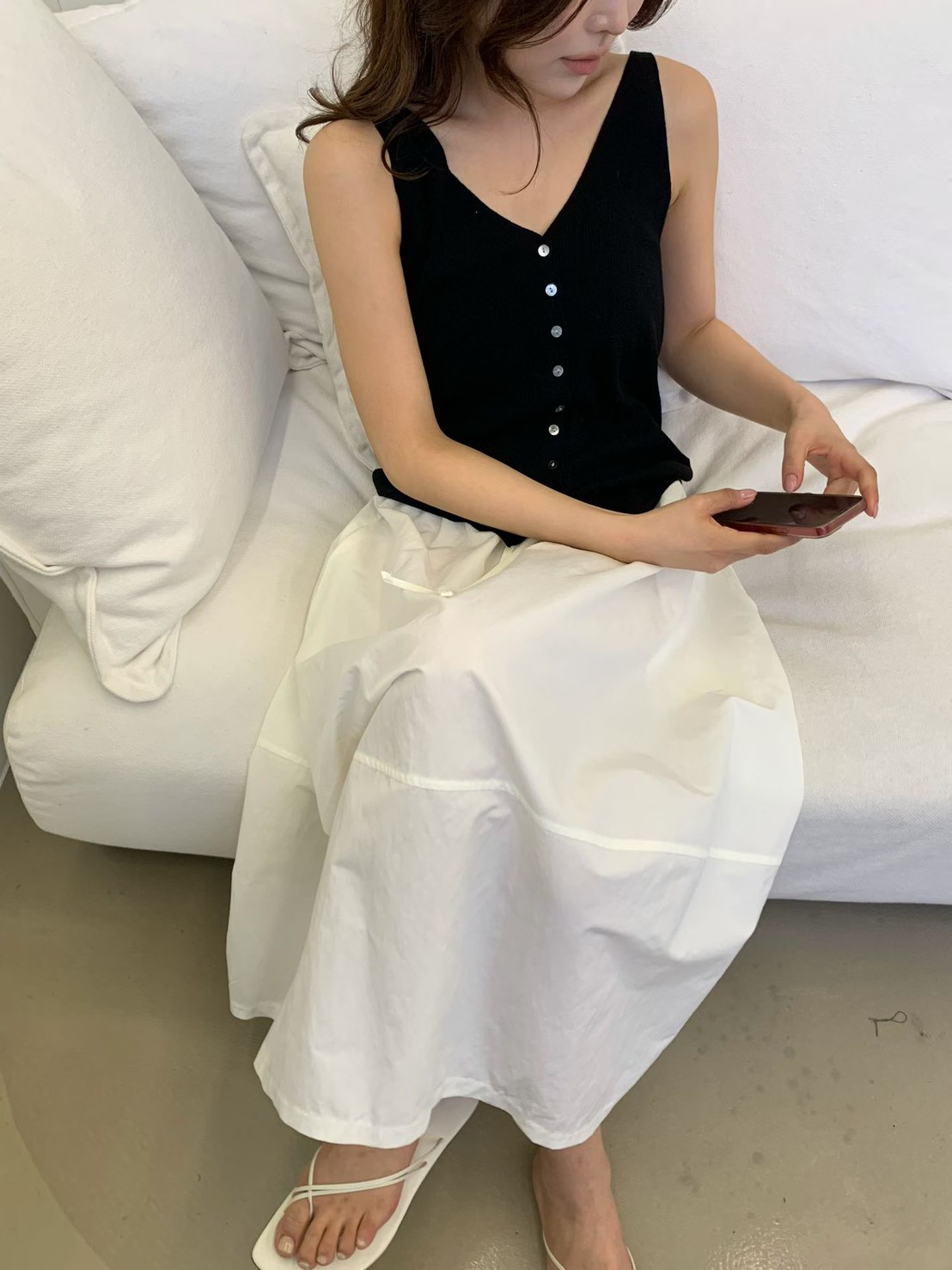 B04.質感家微花苞剪接裙