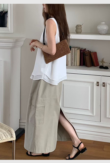 B21.十字剪接素雅工裝裙