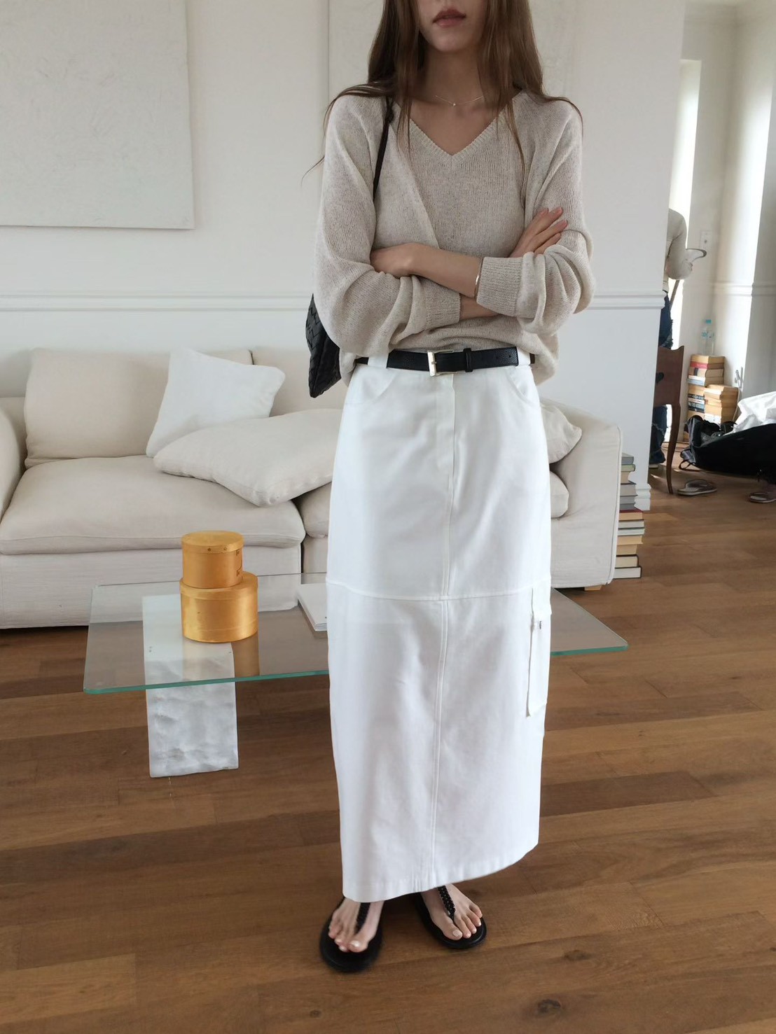 B21.十字剪接素雅工裝裙