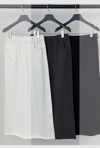 B56.灰階鬆緊腰長裙