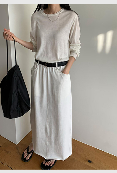 B56.灰階鬆緊腰長裙