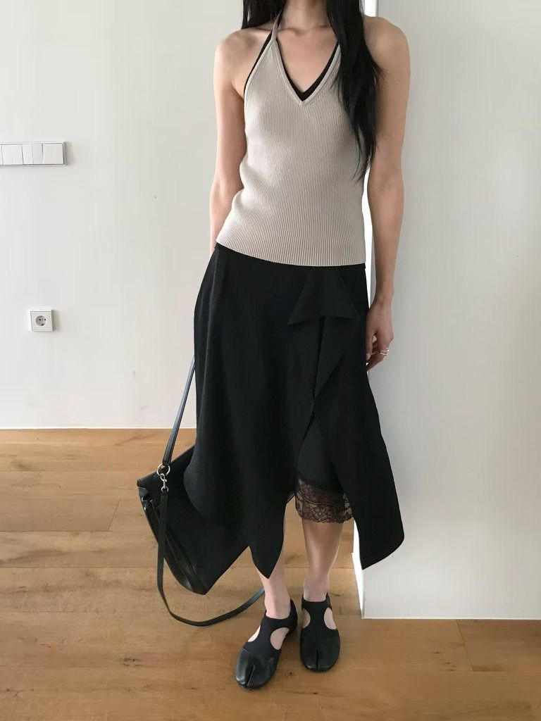 B84.小V家浪漫波浪下擺蕾絲裙